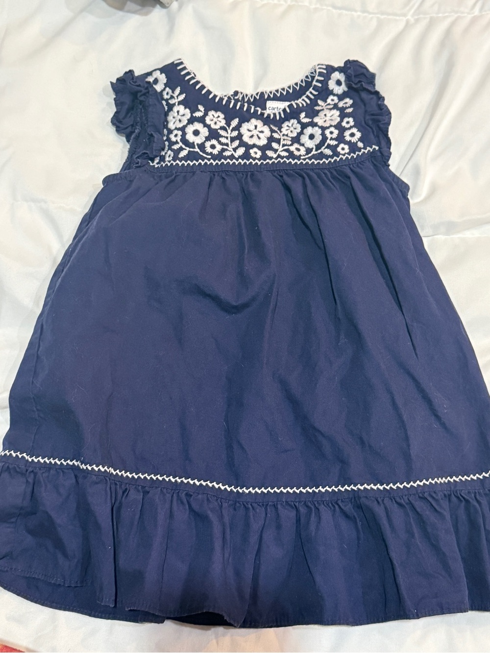 Carter's Navy Dress with White Floral Embroidery